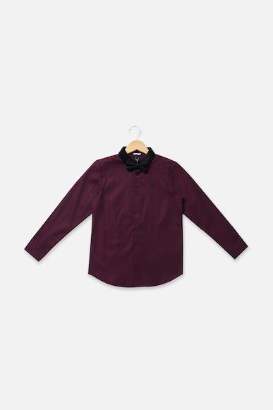 boys maroon slim fit textured party shirt