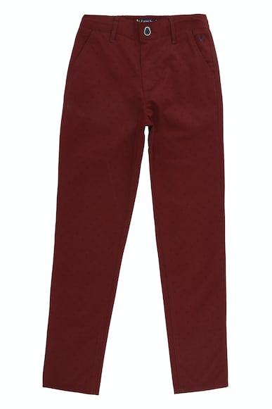 boys maroon slim fit textured trousers