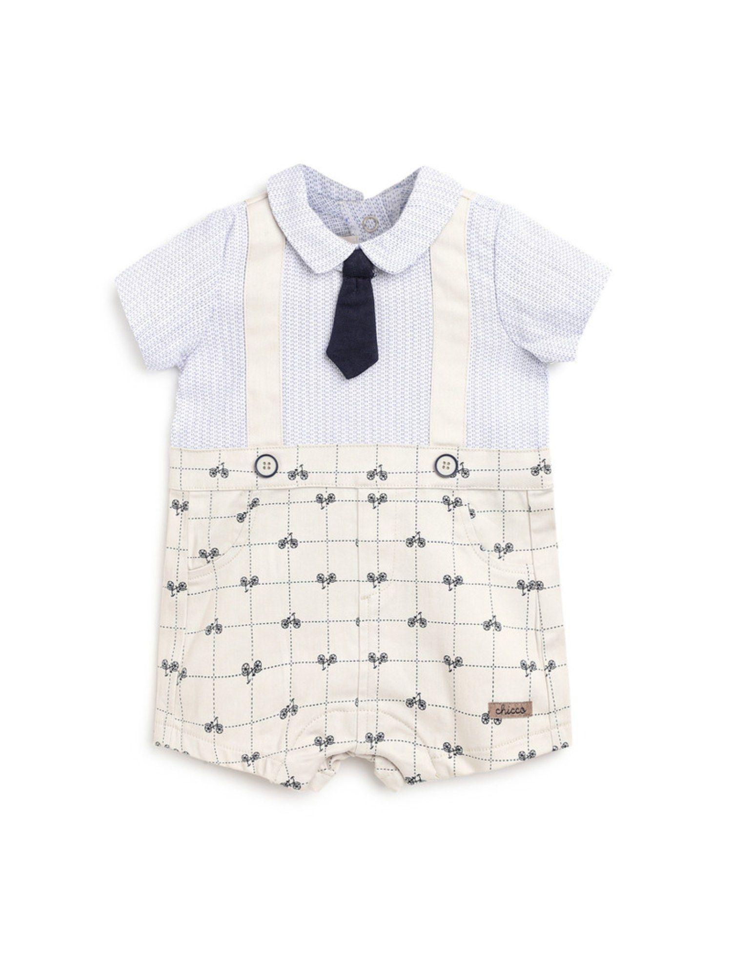 boys medium natural printed woven romper