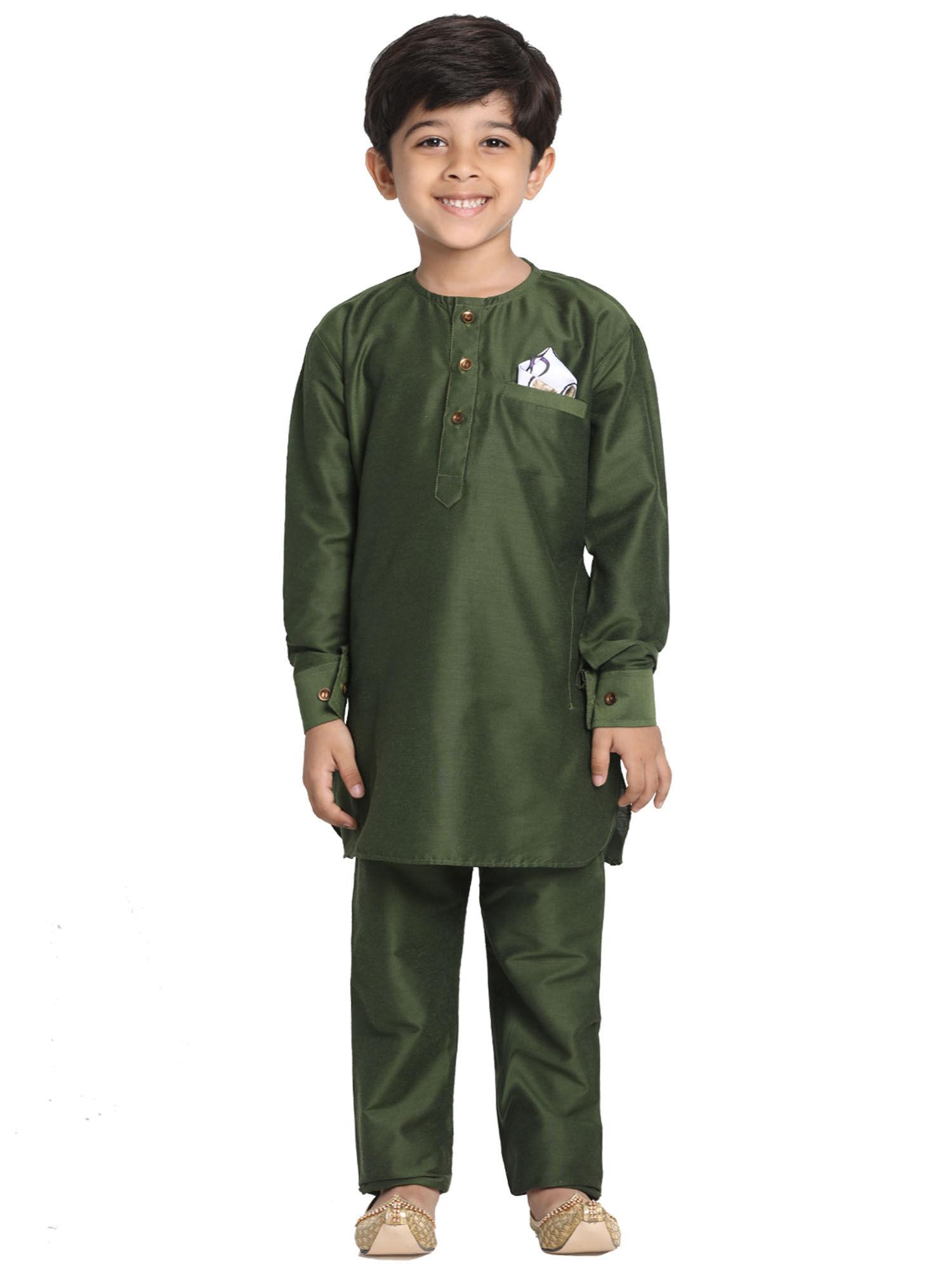 boys mehandi green kurta pyjama set (set of 2)