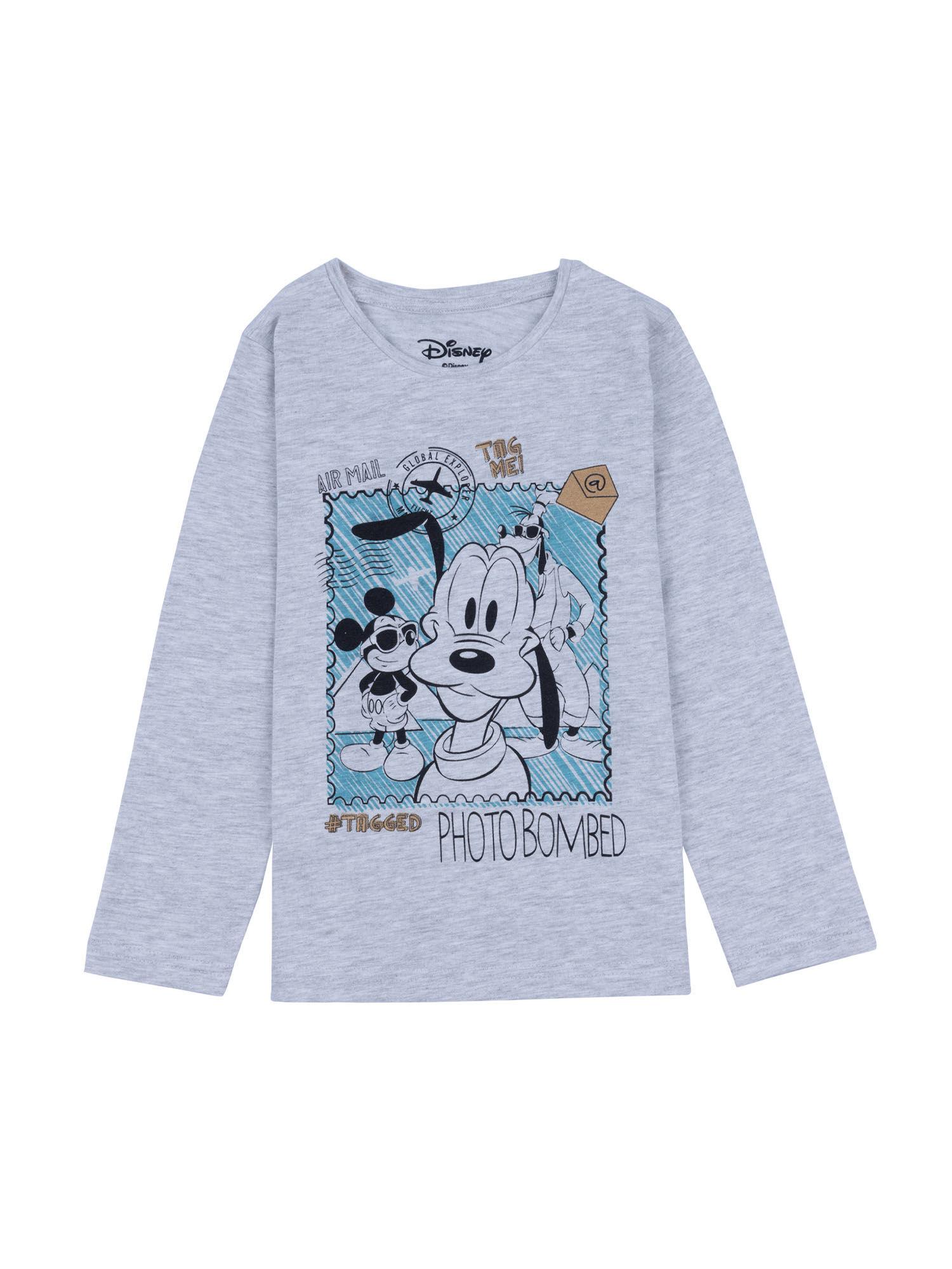 boys mickey & friend's matt gold foil printed cotton grey full sleeve tshirt