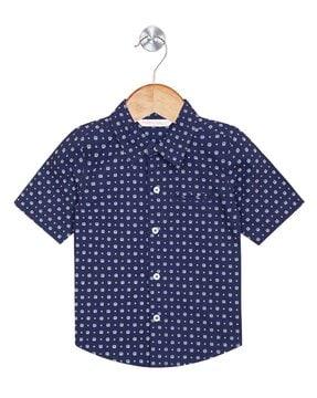 boys micro-print regular fit shirt with welt pocket
