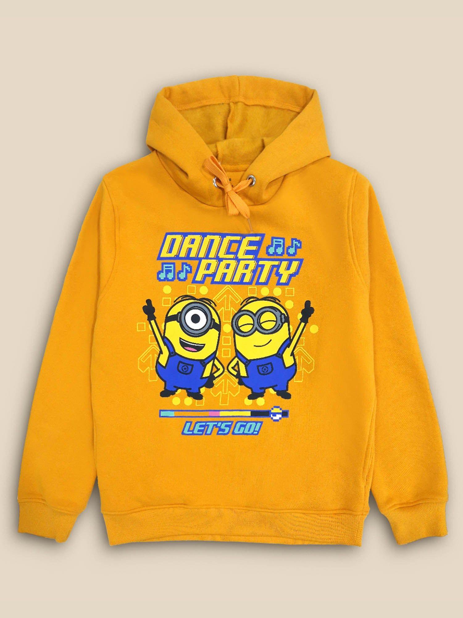 boys minions printed yellow hoodie