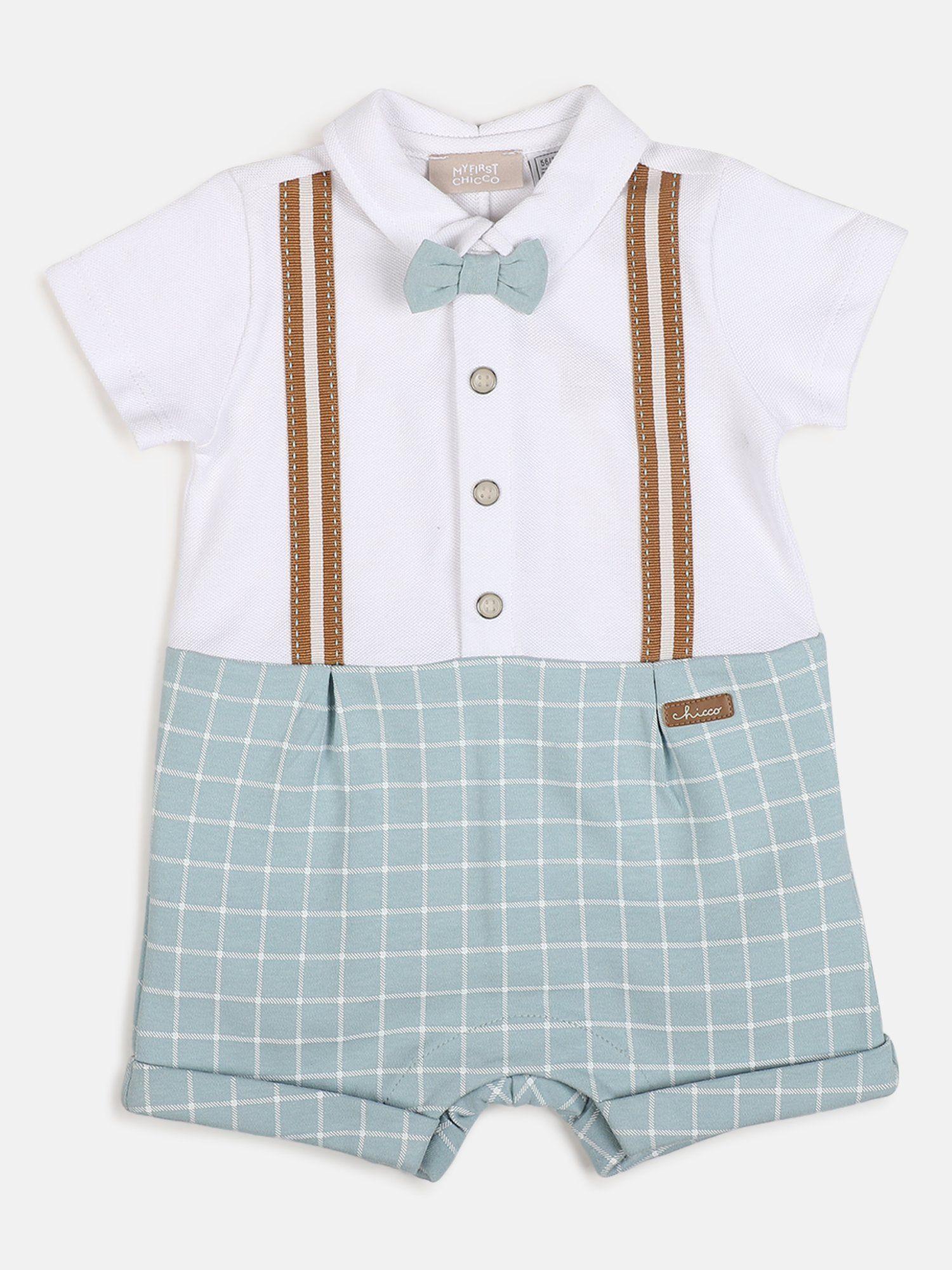 boys multi-color checkered short sleeve bodysuit with bow tie (set of 2)