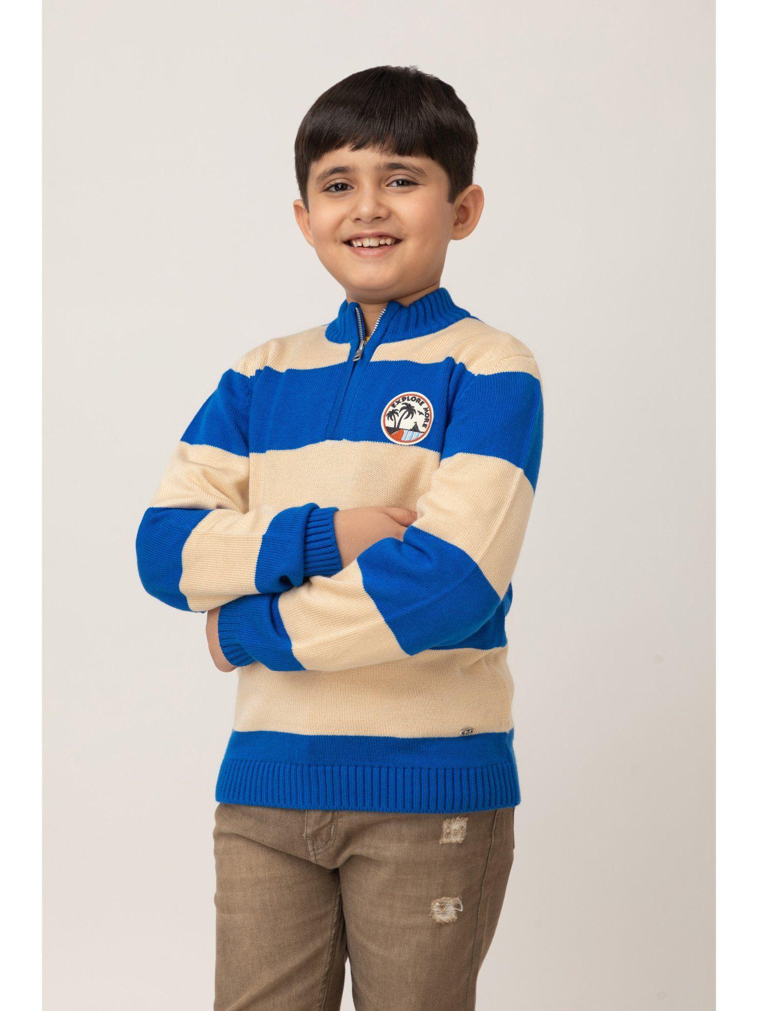 boys multi-color colorblock full sleeves high neck sweater