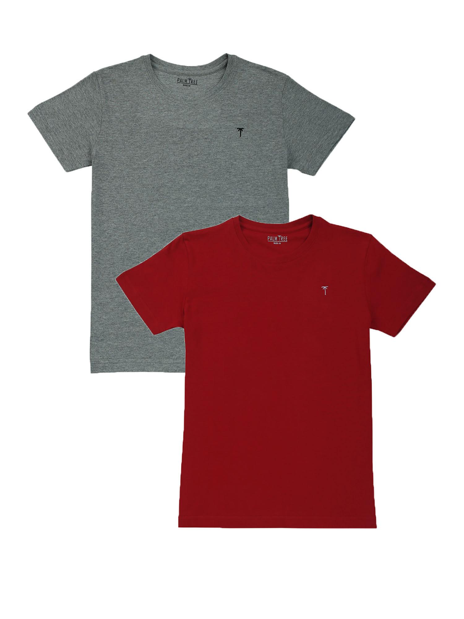 boys multi cotton solid t-shirt half sleeves (pack of 2)