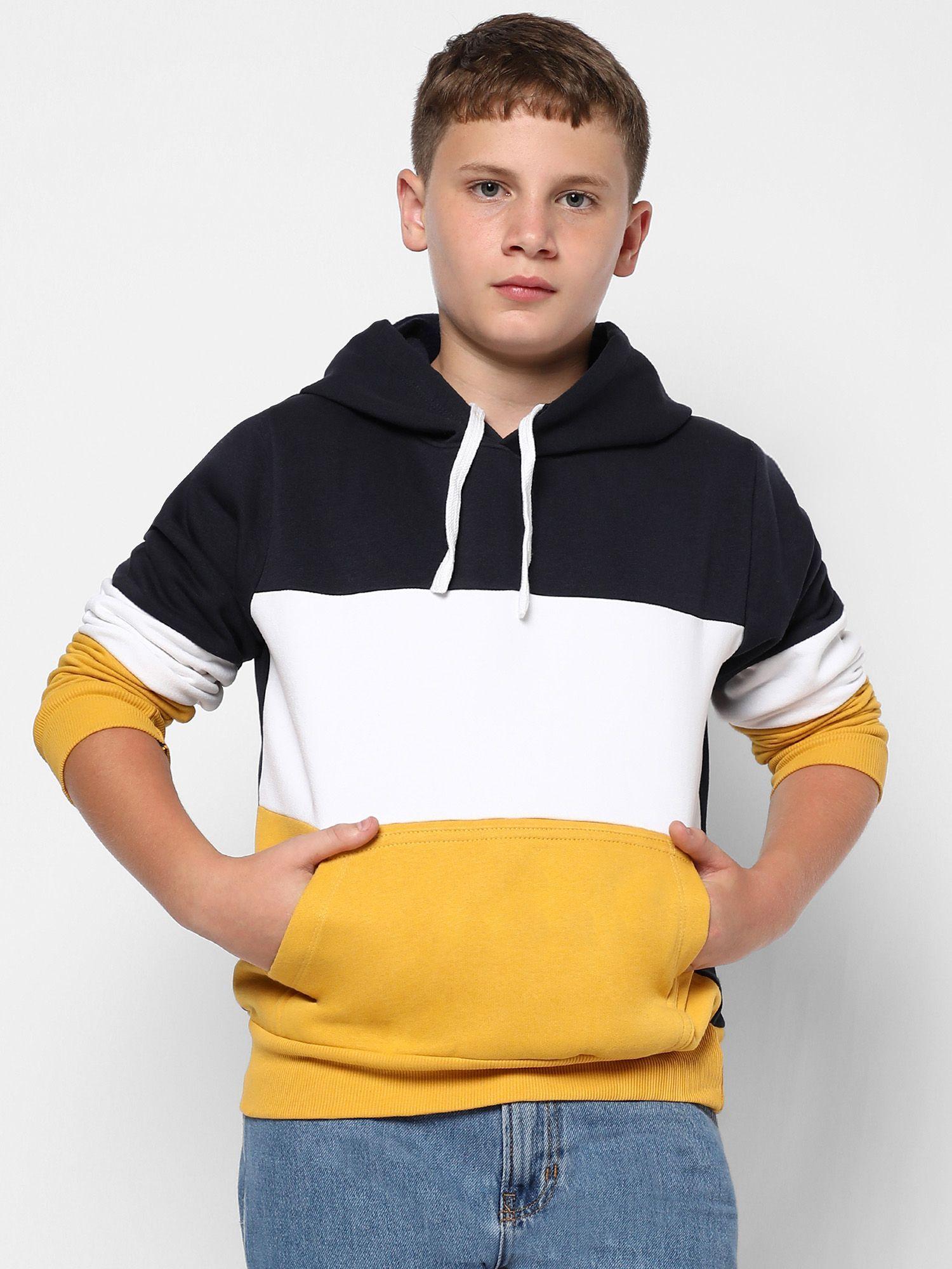 boys multicolour contrast panel hoodie with ribbed hem