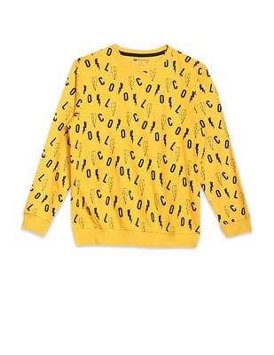 boys mustard all over print crew neck cotton sweatshirt
