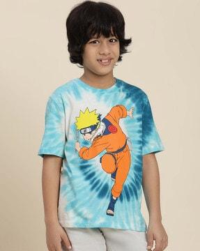 boys naruto print regular fit t-shirt with short sleeves