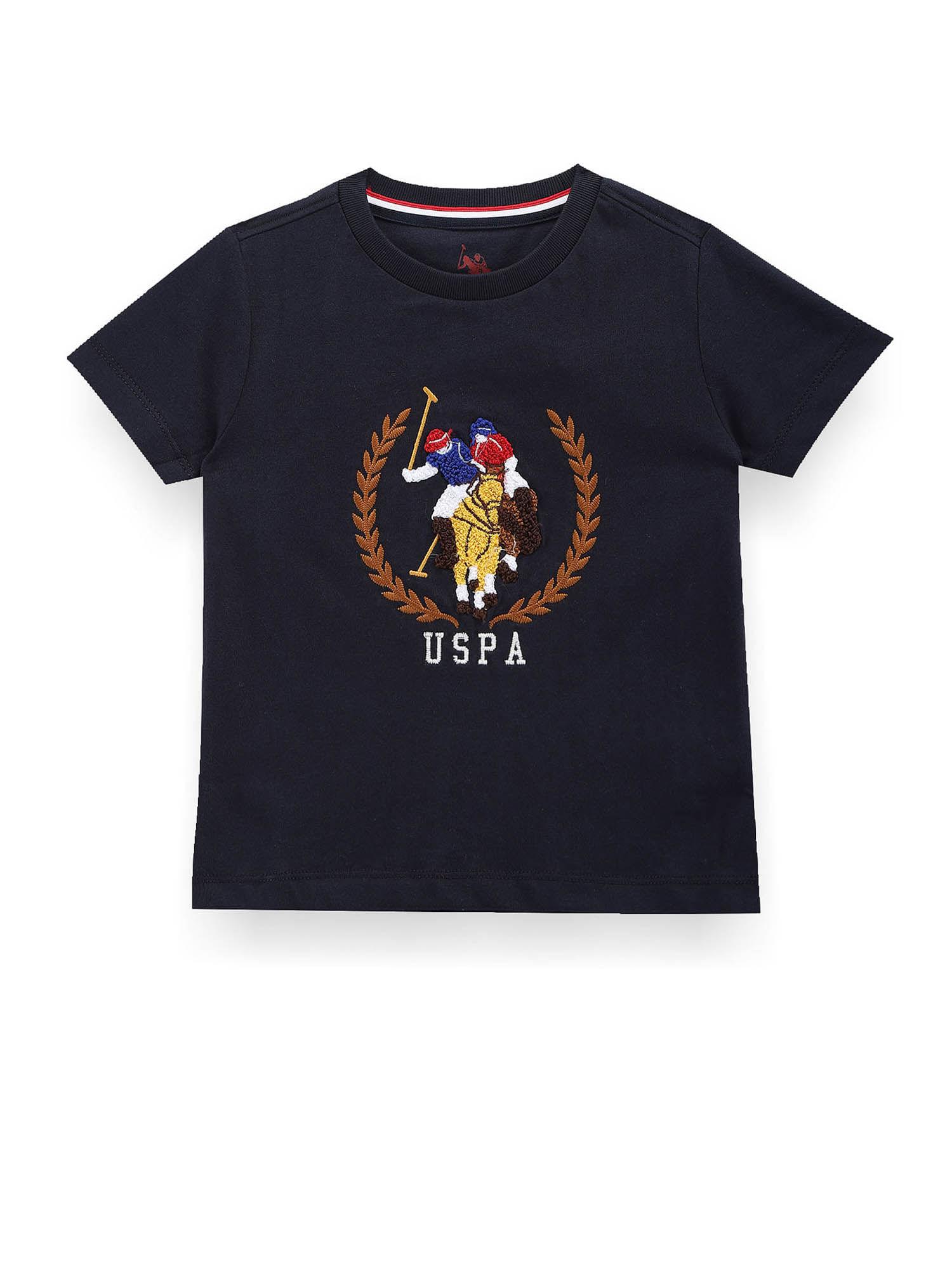 boys navy blue brand embroidered cotton t-shirt