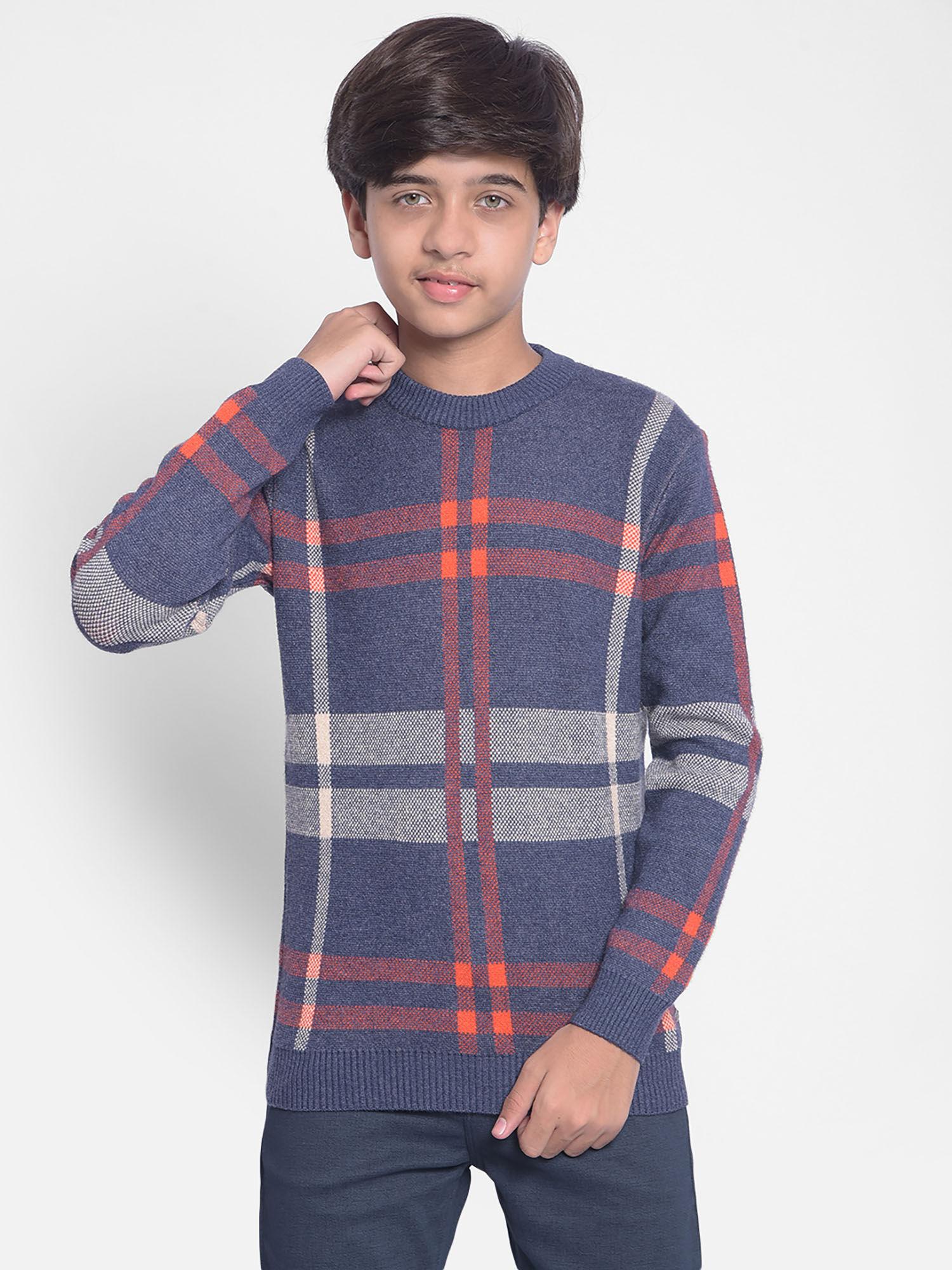 boys navy blue checked sweater