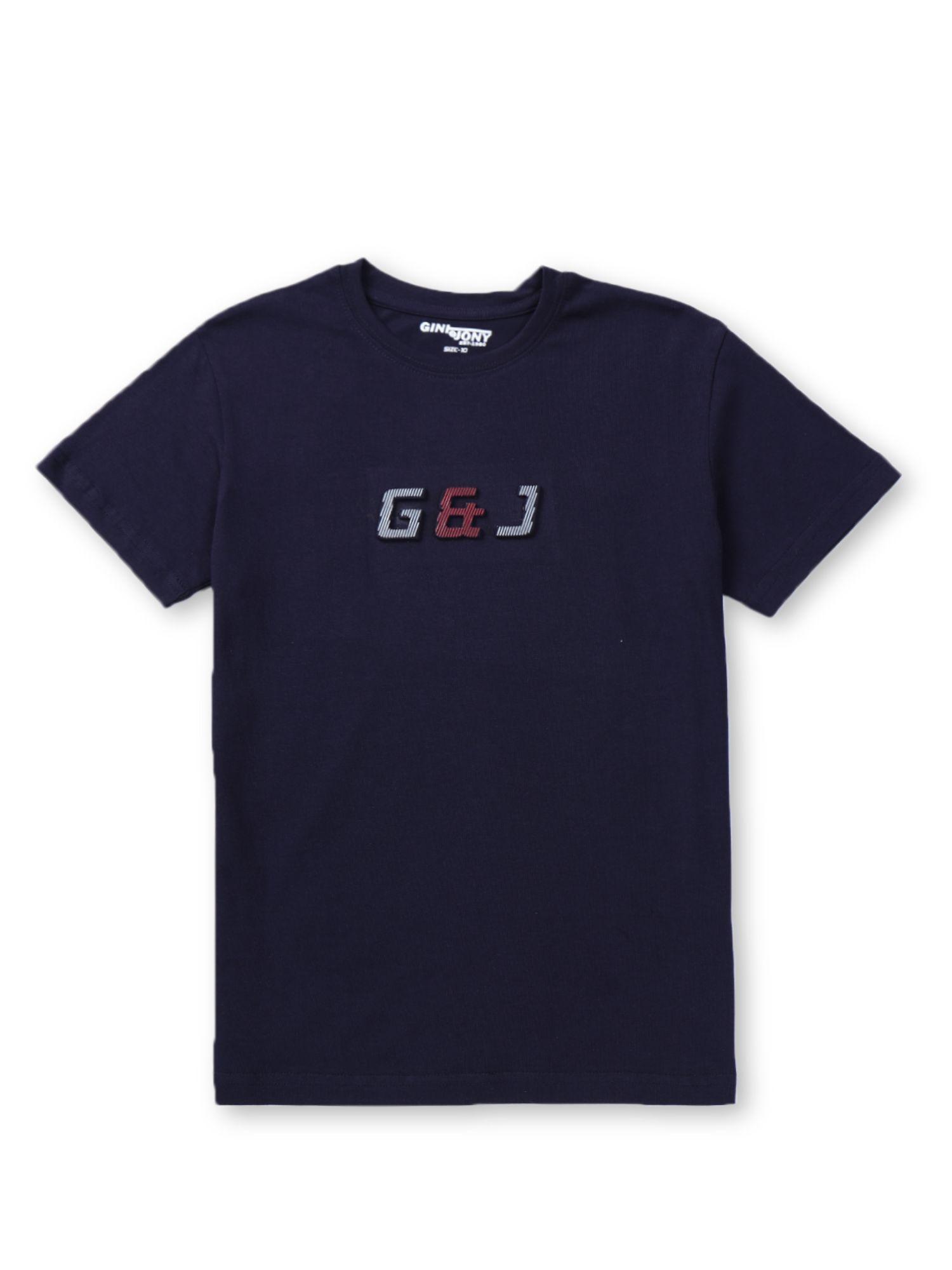 boys navy blue cotton solid half sleeves t-shirt