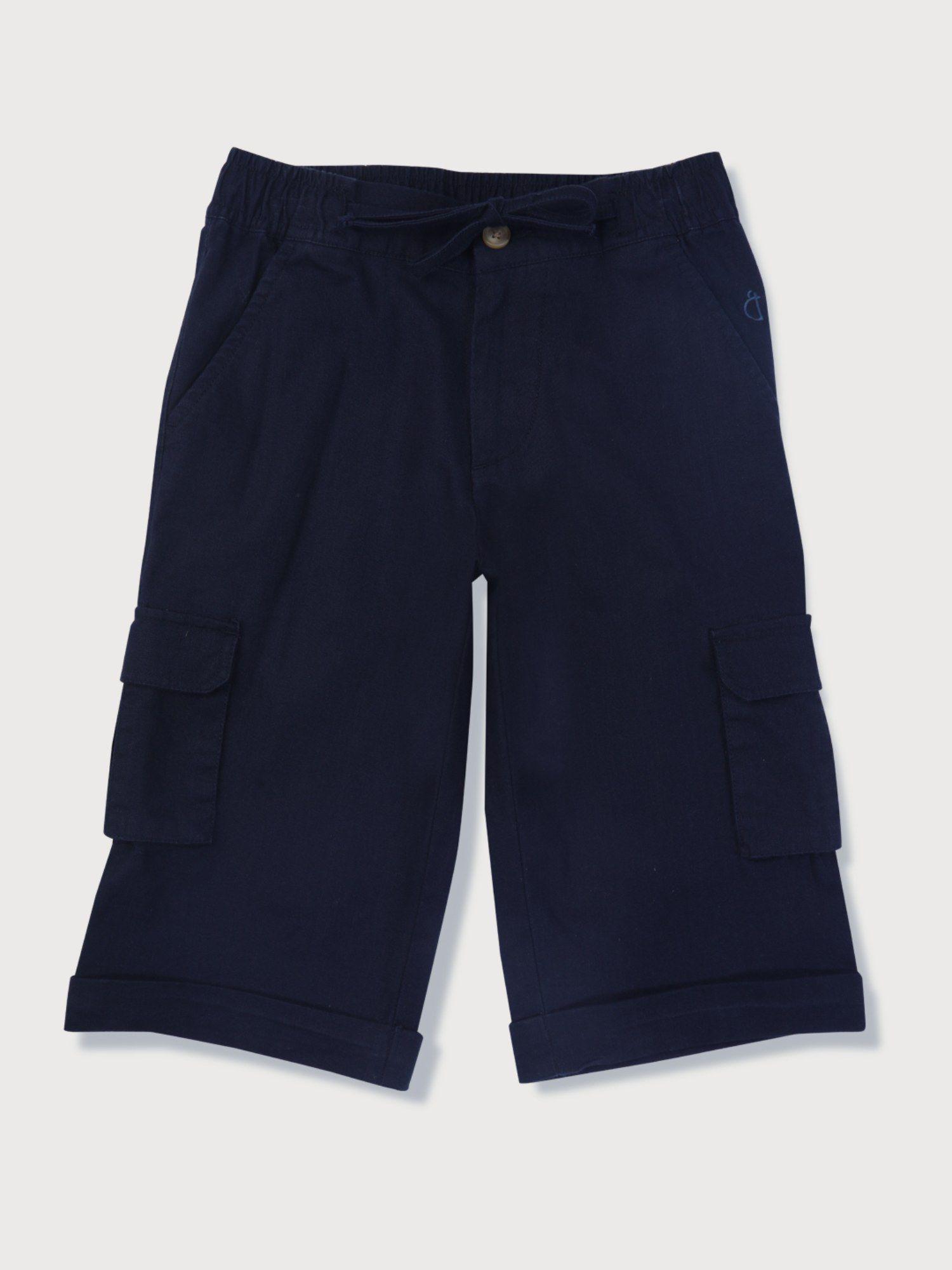 boys navy blue cotton solid-plain bermuda elasticated