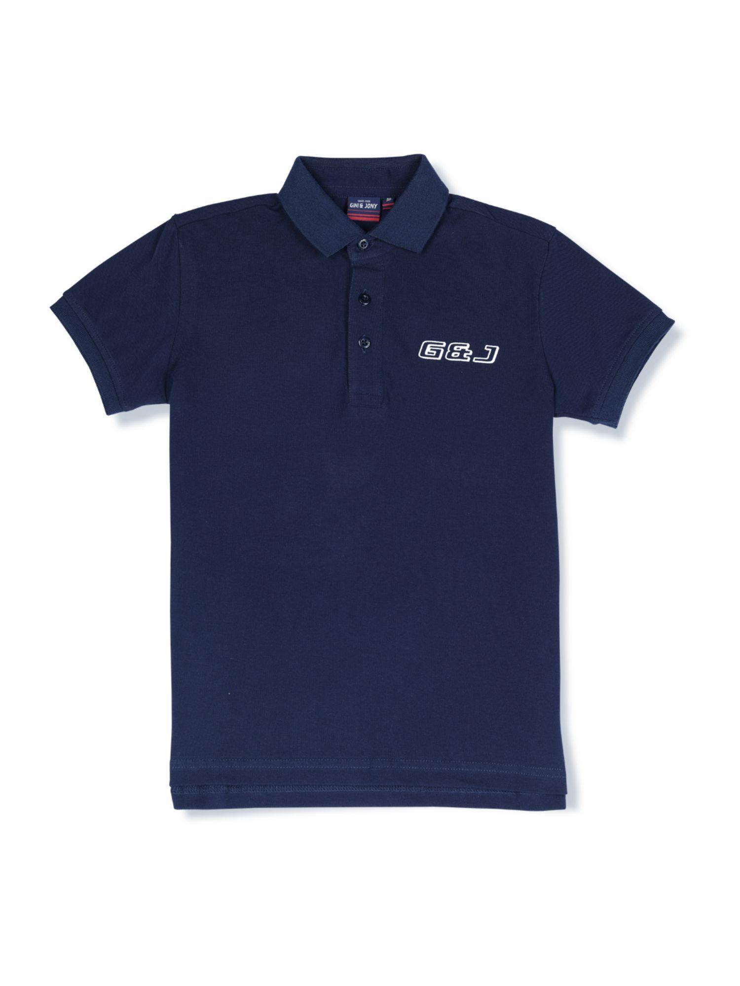 boys navy blue cotton solid polo t-shirt