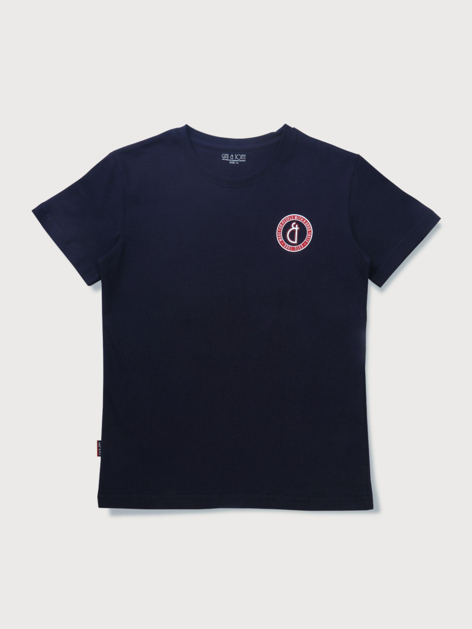 boys navy blue cotton solid t-shirt half sleeves