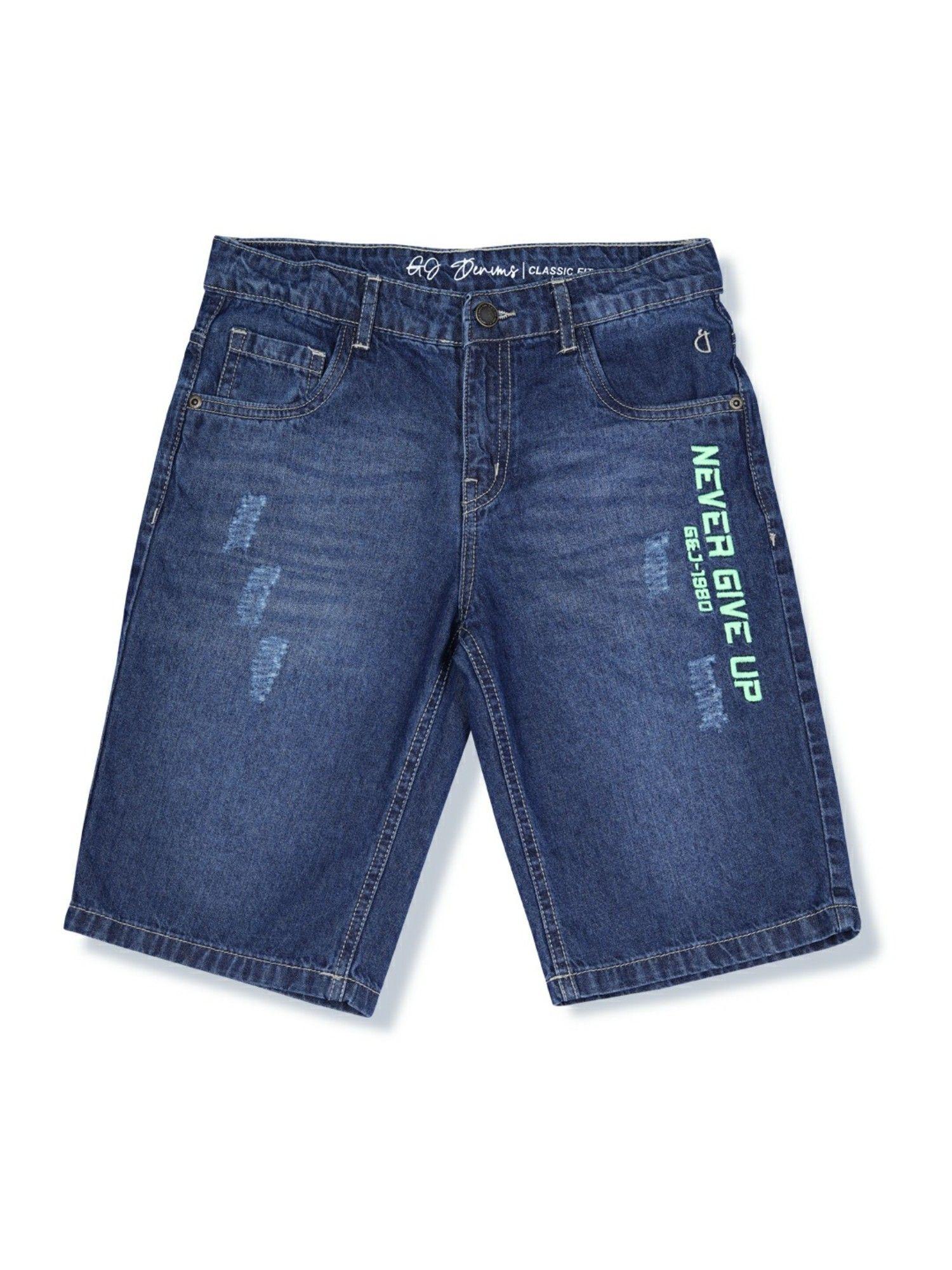 boys navy blue denim solid bermuda