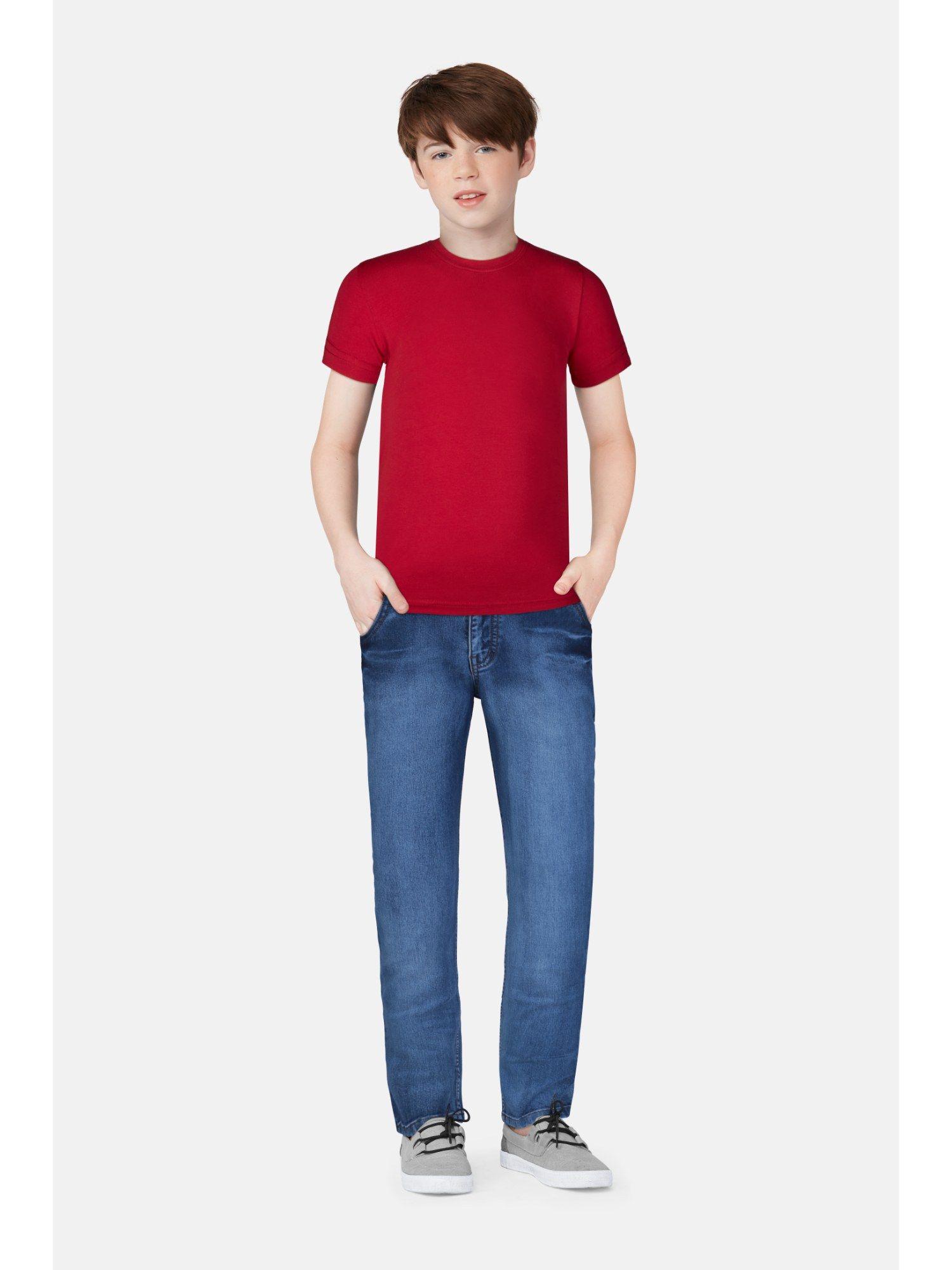 boys navy blue denim solid-plain fixed waist jeans