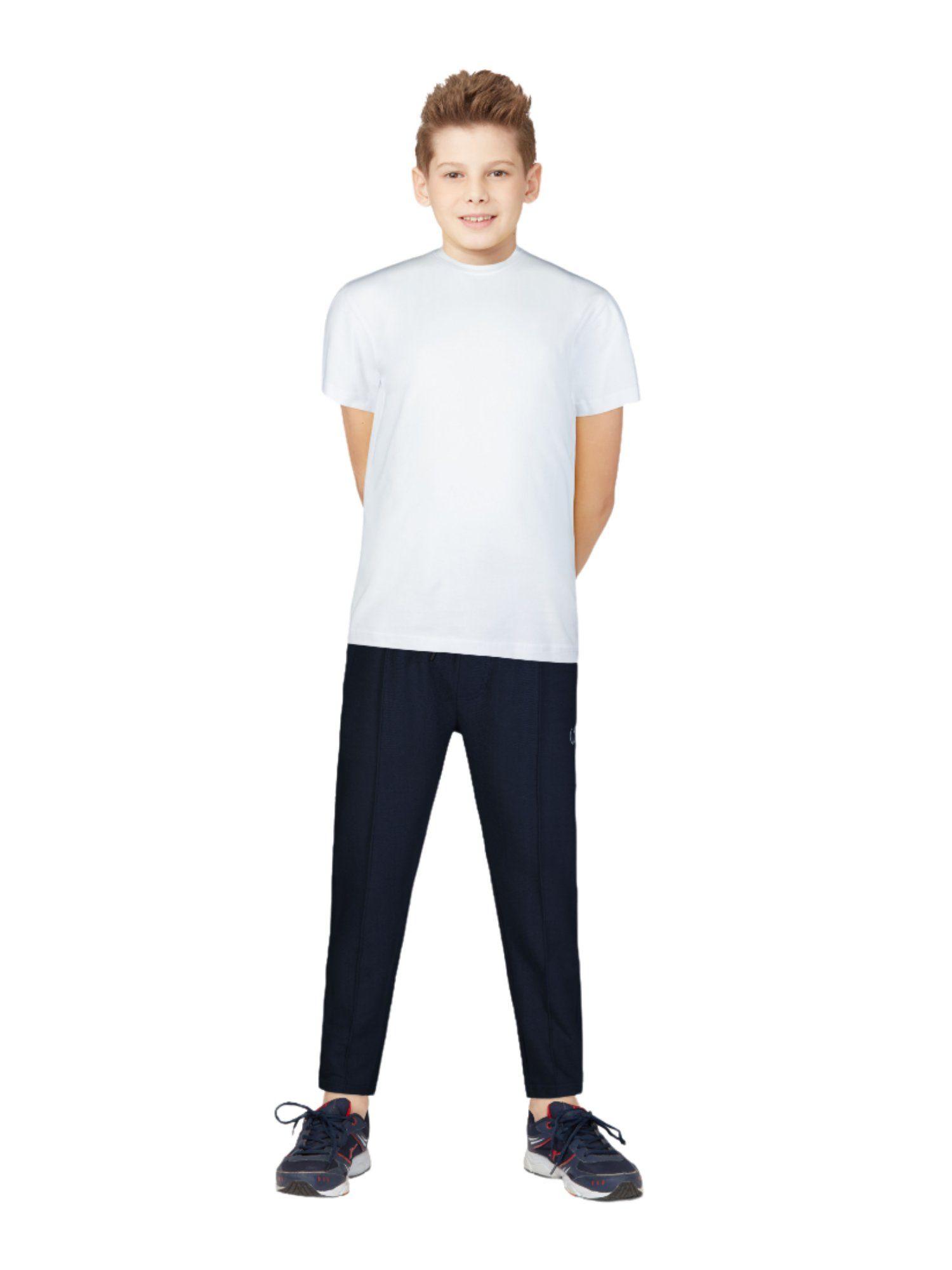 boys navy blue knitted solid trackpant