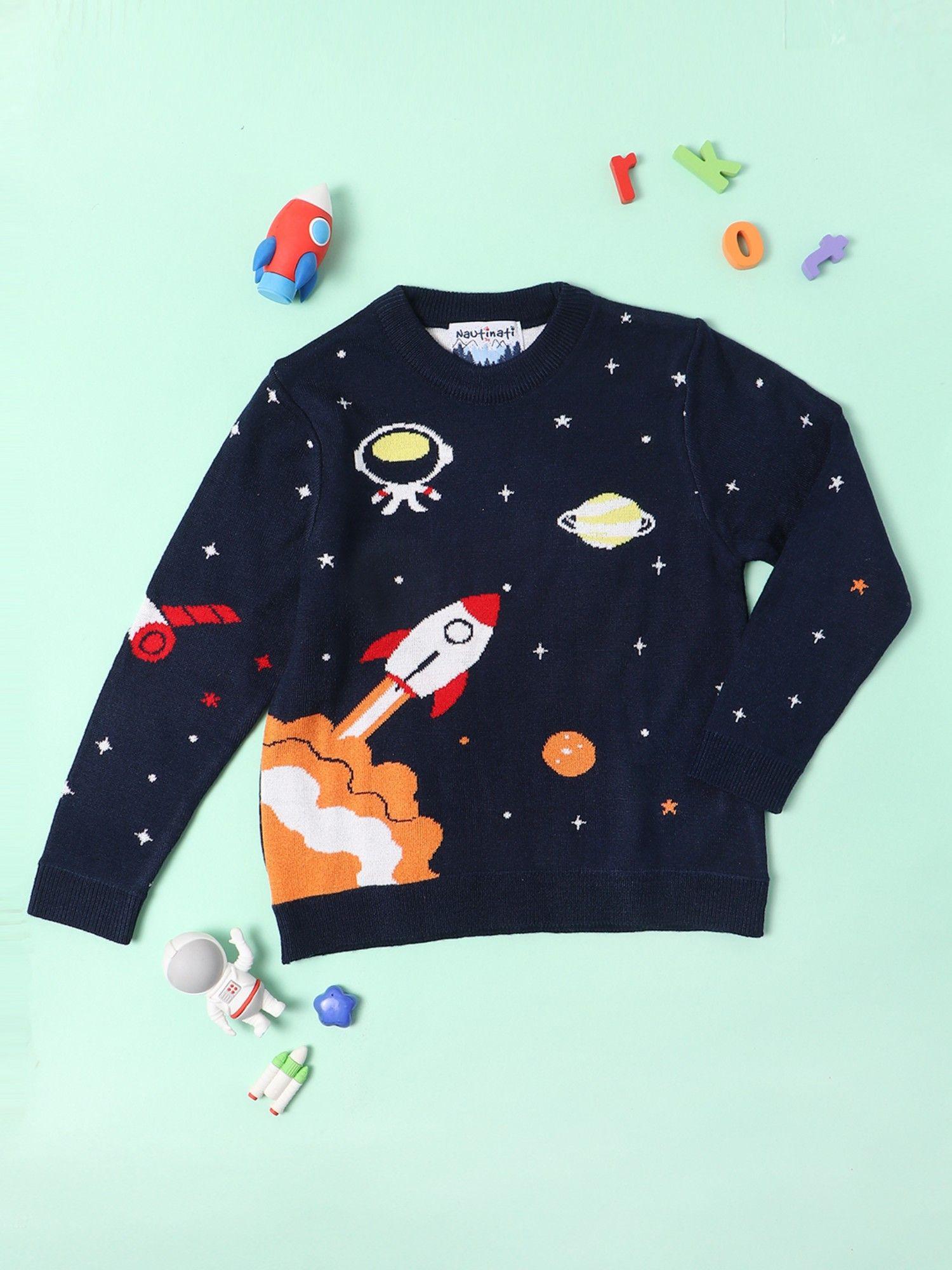 boys navy blue printed pullover sweater