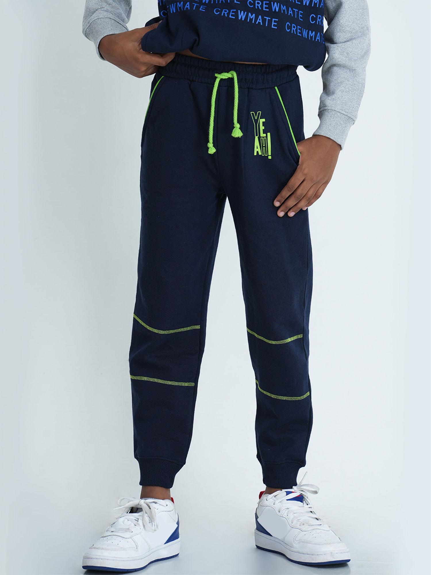 boys navy blue printed track pant