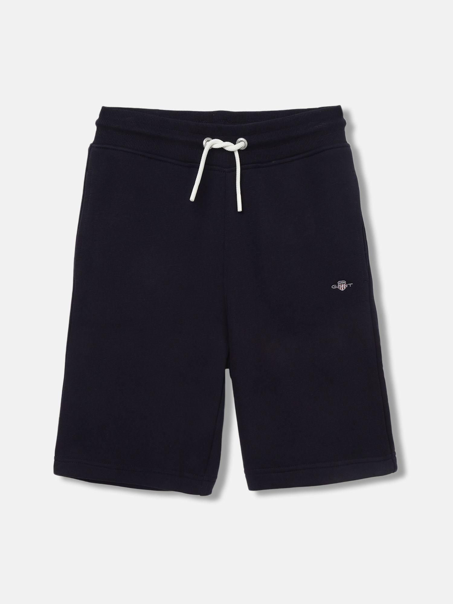 boys navy blue solid mid-rise regular fit regular shorts