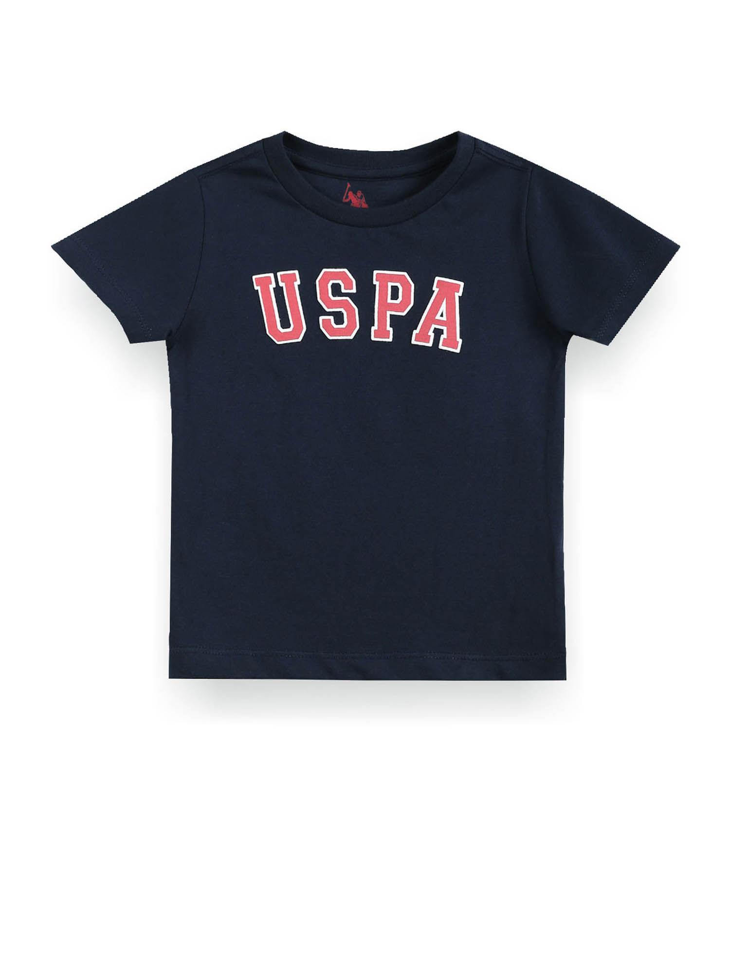 boys navy blue typographic print cotton t-shirt