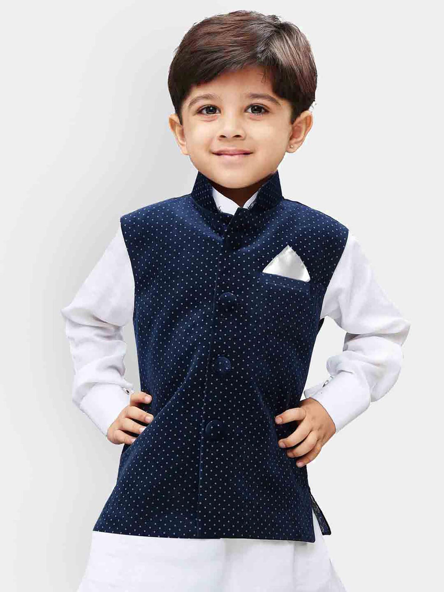 boys navy blue velvet nehru jacket