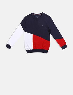 boys navy colour block intarsia sweater