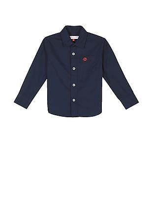 boys navy rounded cuff solid shirt