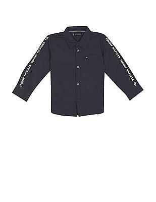 boys navy rounded cuffs brand tape shirt