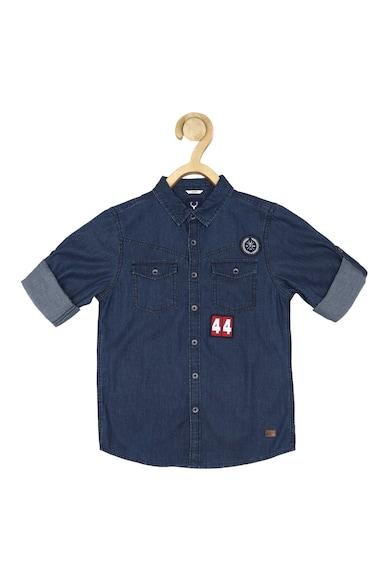 boys navy slim fit solid casual shirt