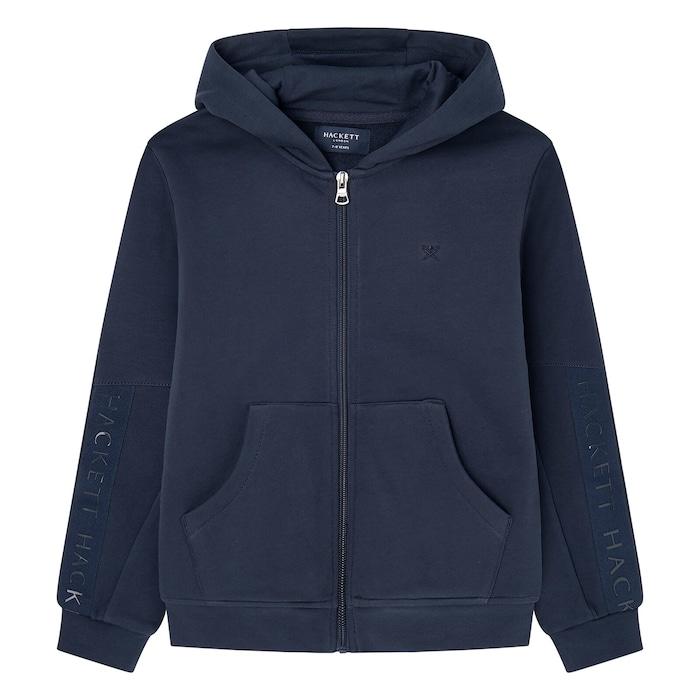 boys navy solid front-zipper side tapes hoodie