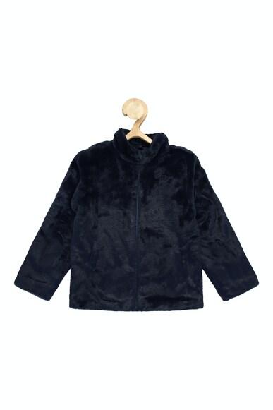 boys navy textured regular fit jacket