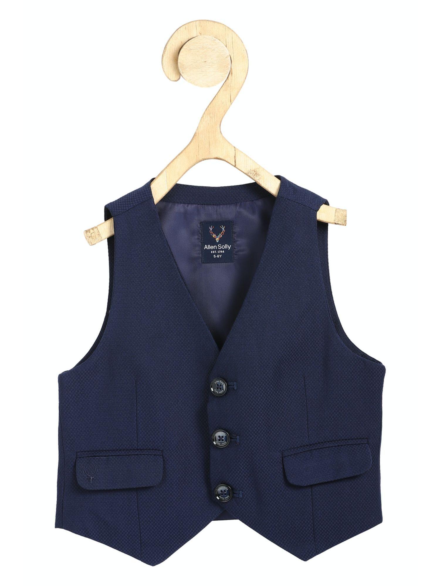 boys navy textured regular fit waistcoat