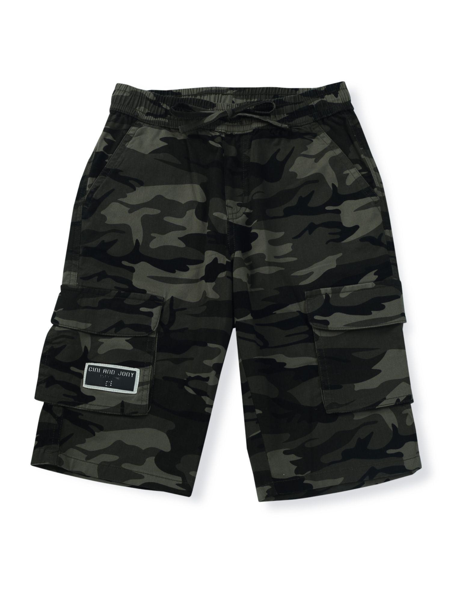 boys olive camouflage cotton elasticated bermuda