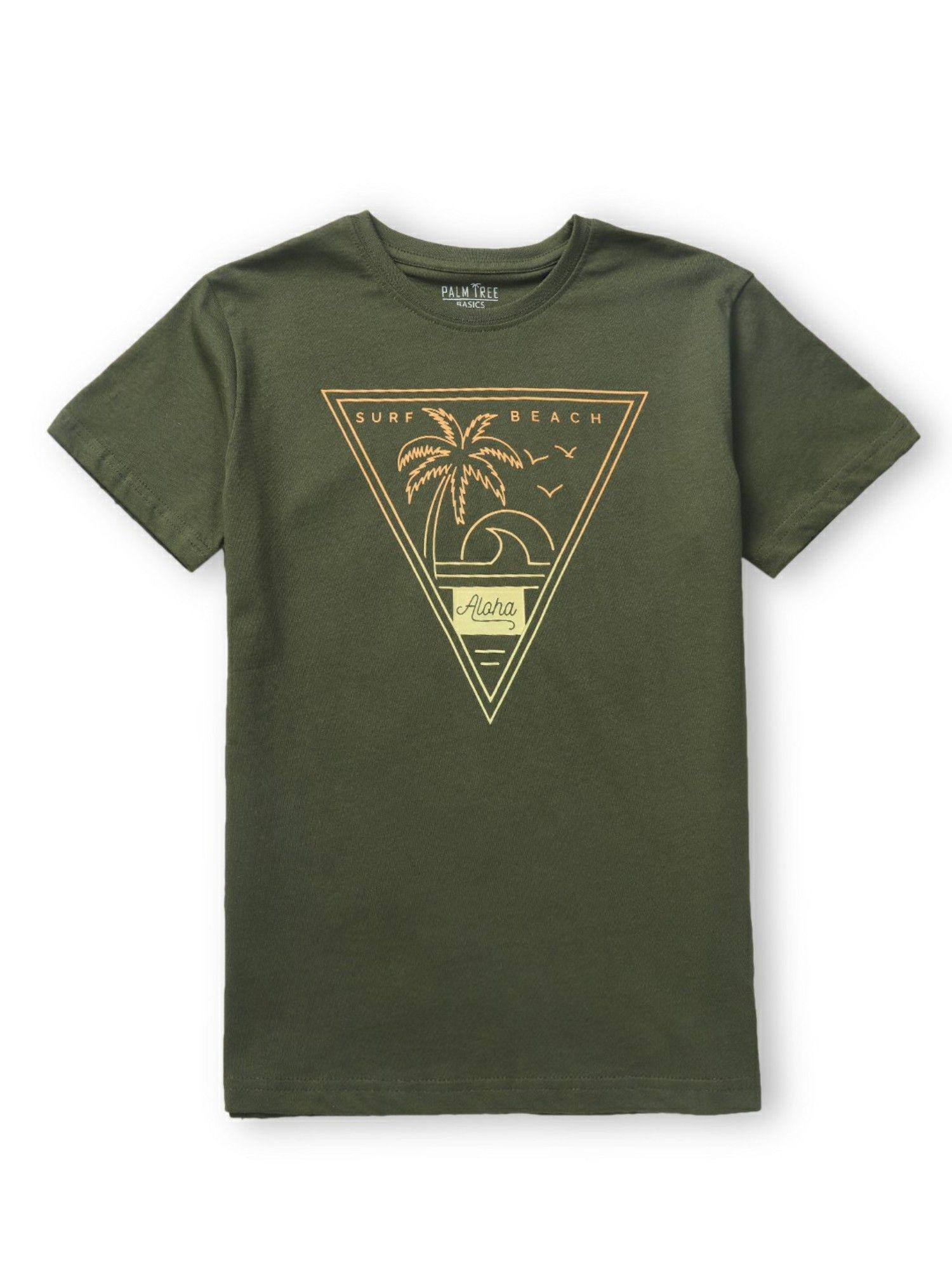 boys olive cotton printed t-shirt