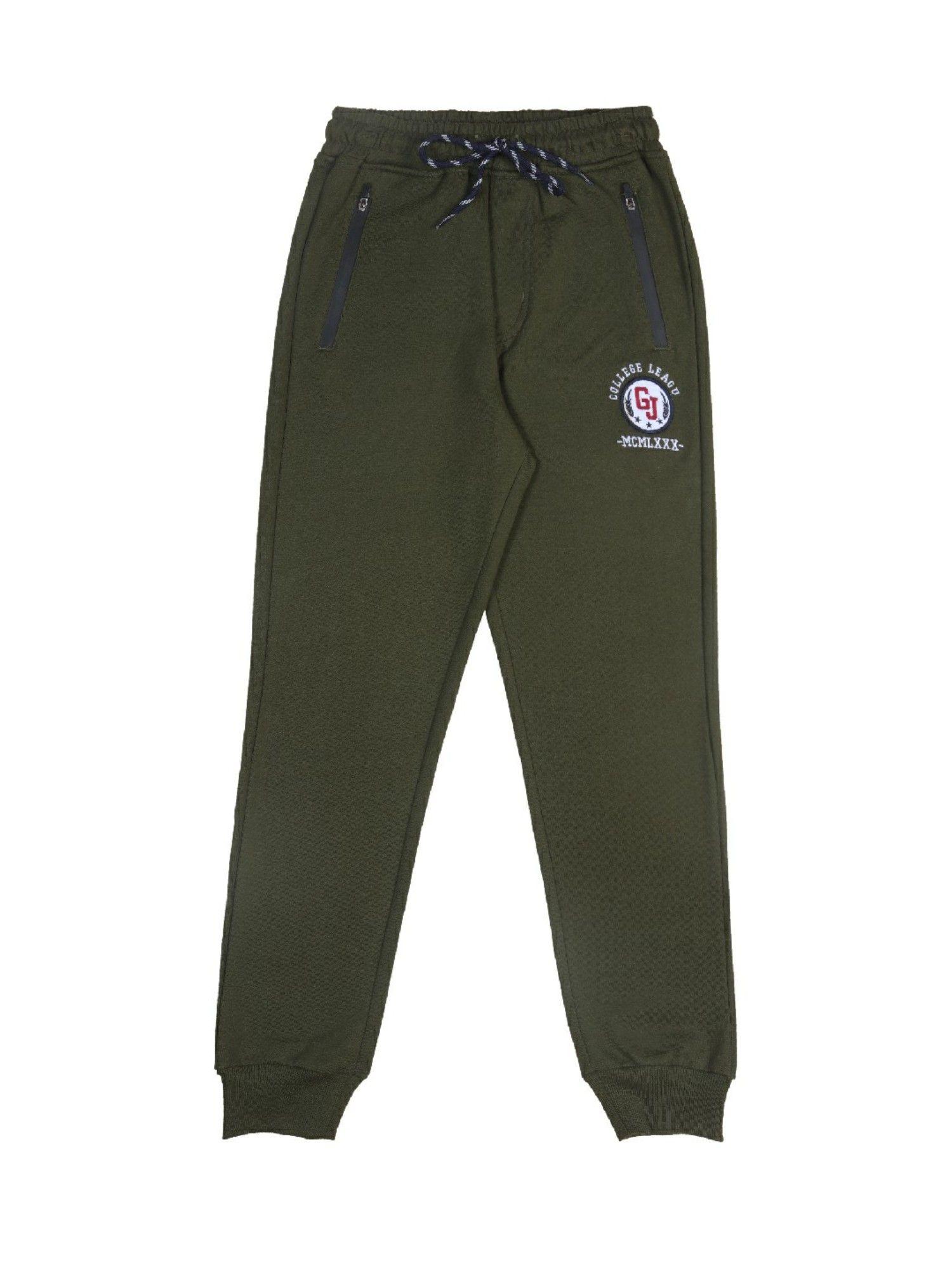 boys olive knitted embroidered track pant