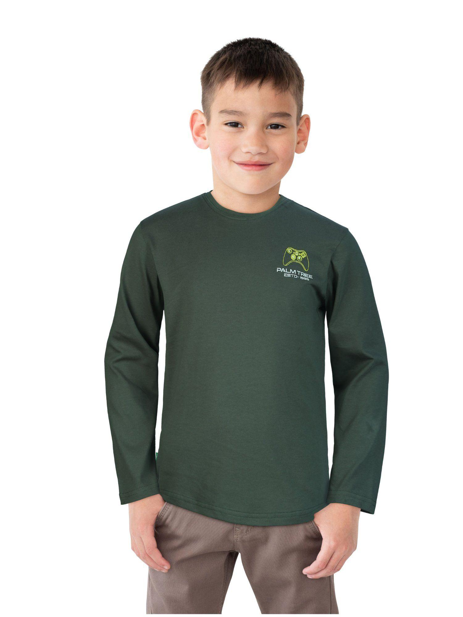 boys olive knitted printed t-shirt