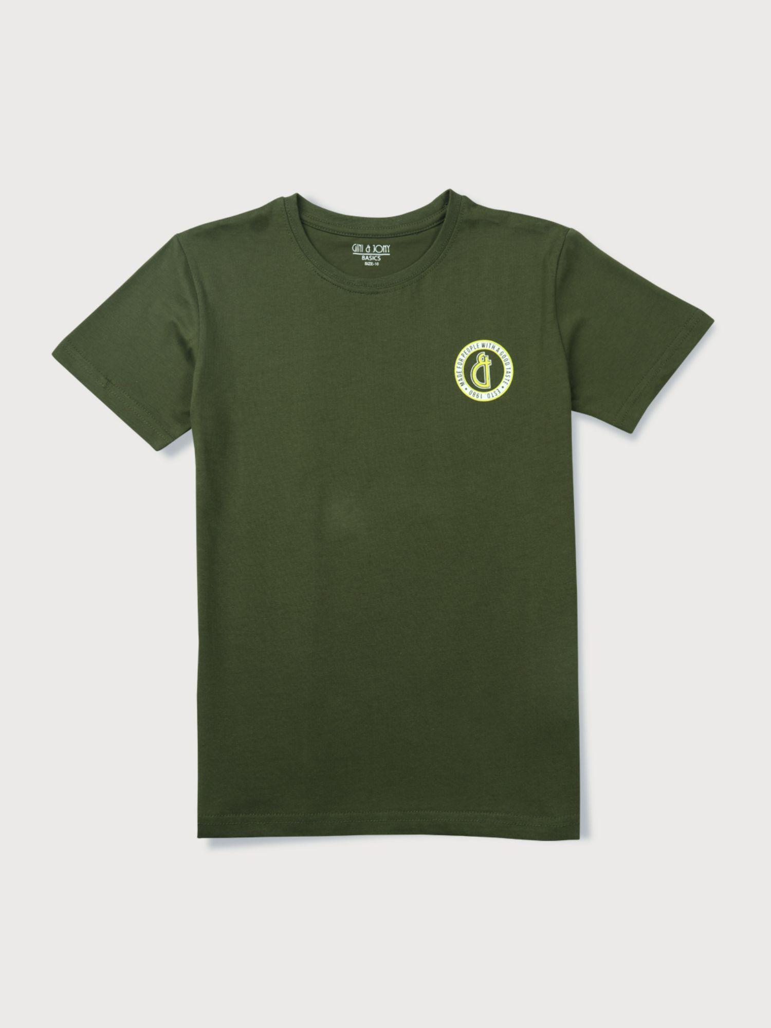 boys olive knitted solid t-shirt half sleeves