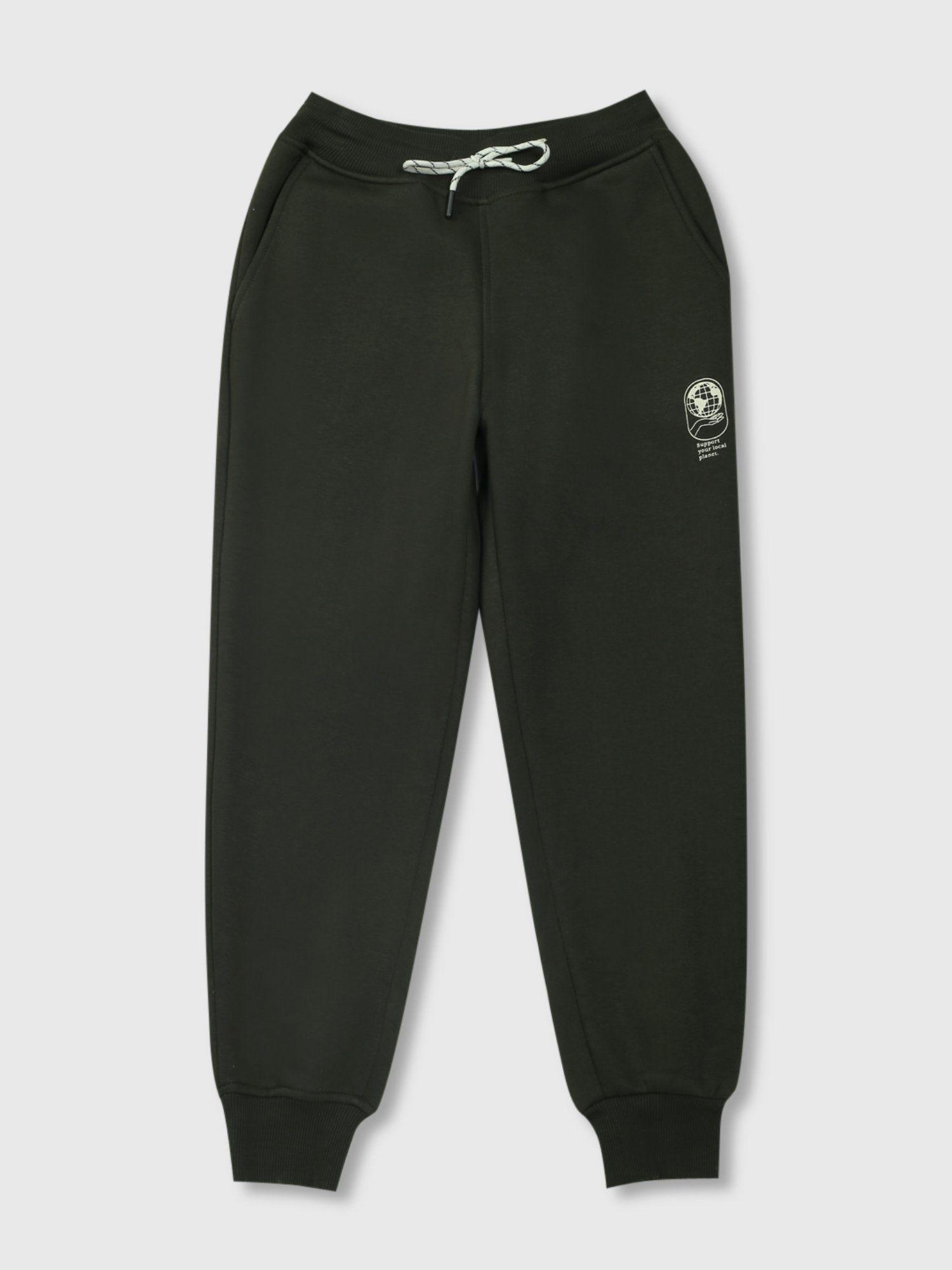 boys olive knitted solid trackpant