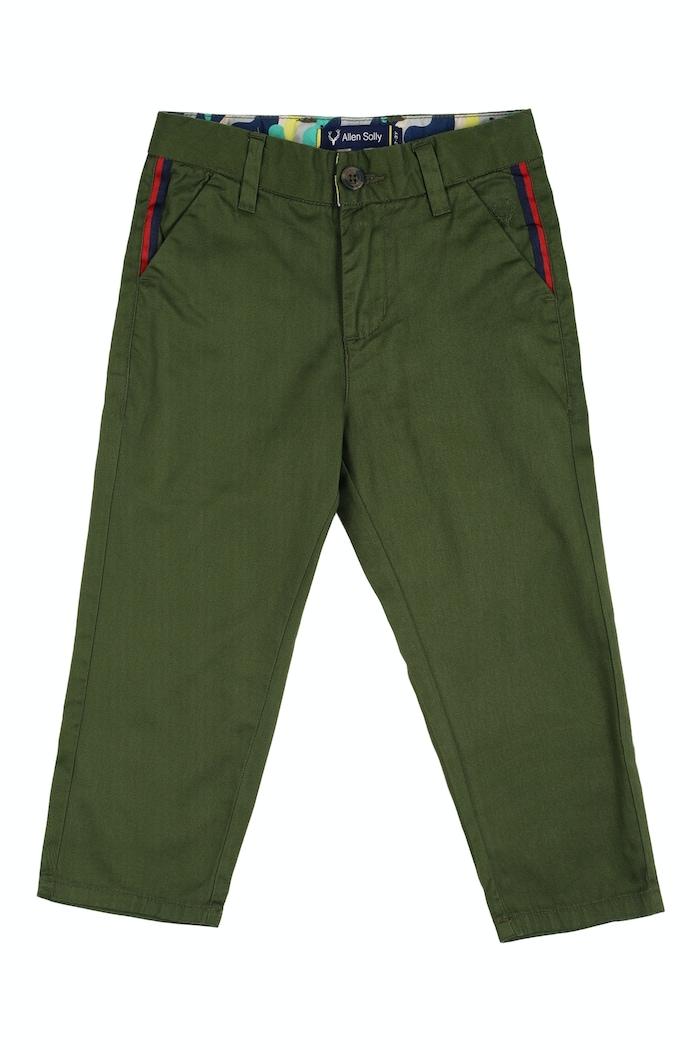 boys olive slim fit solid trousers