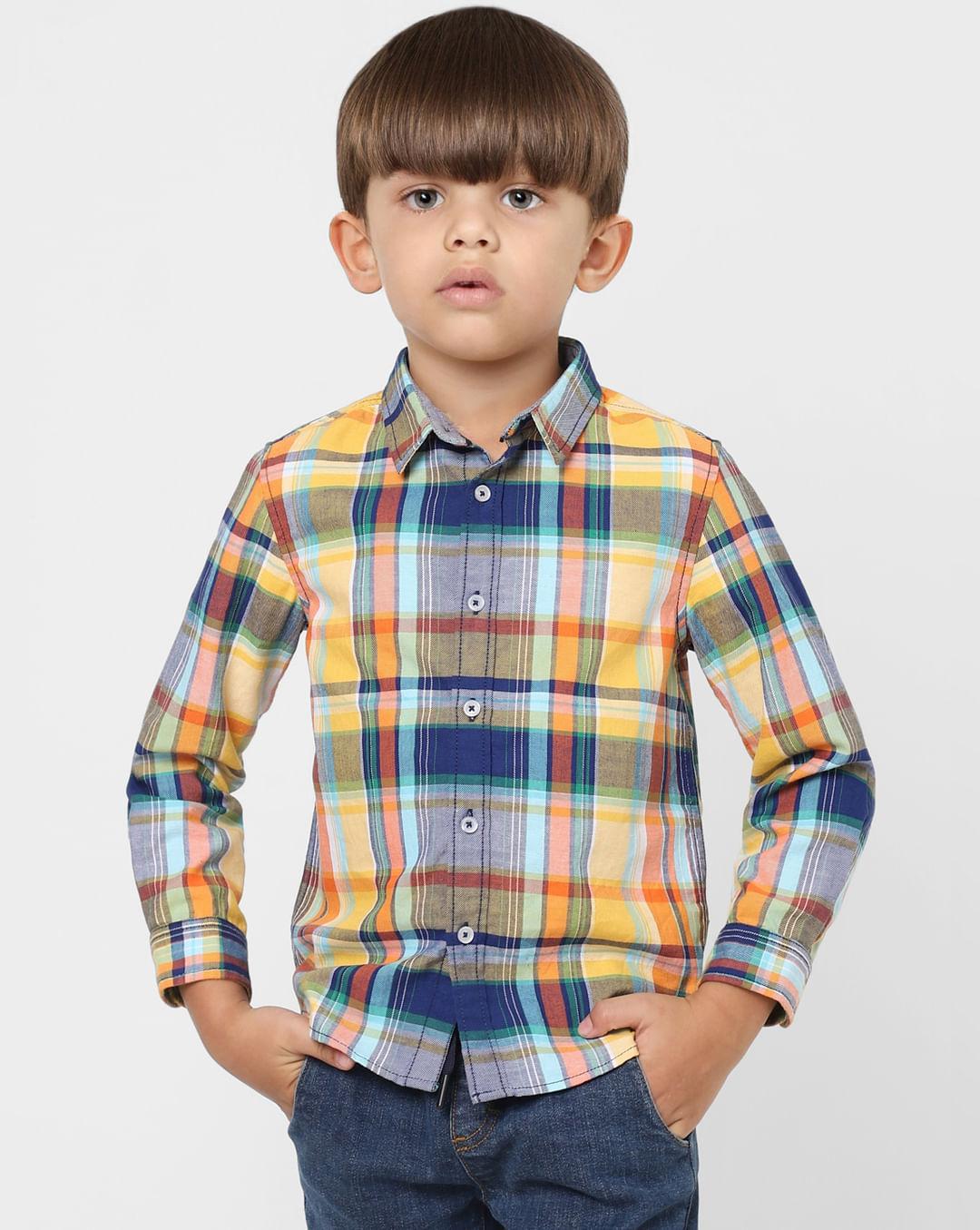 boys orange check full sleeves shirt