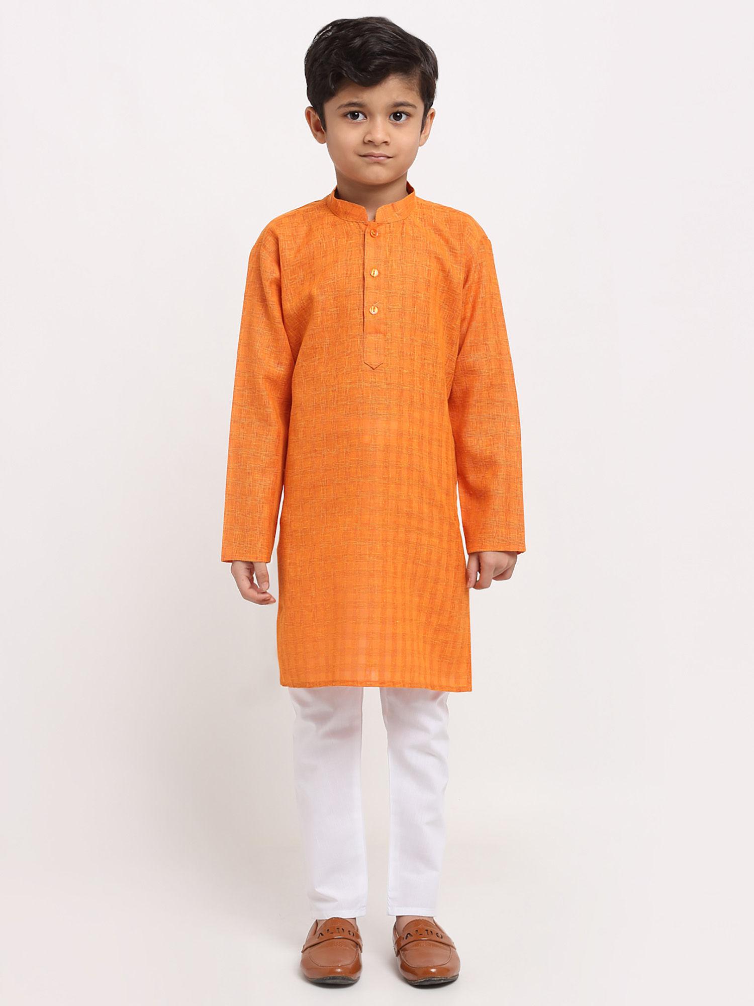 boys orange cotton kurta