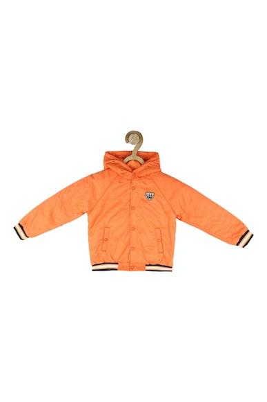 boys orange graphic print regular fit jacket