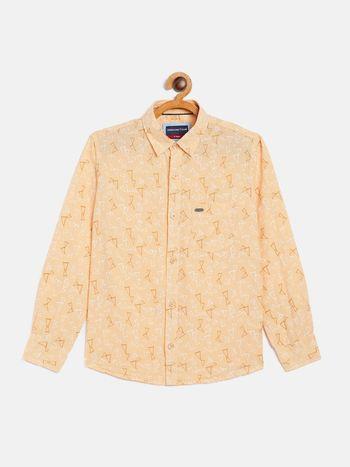 boys orange printed linen casual shirt