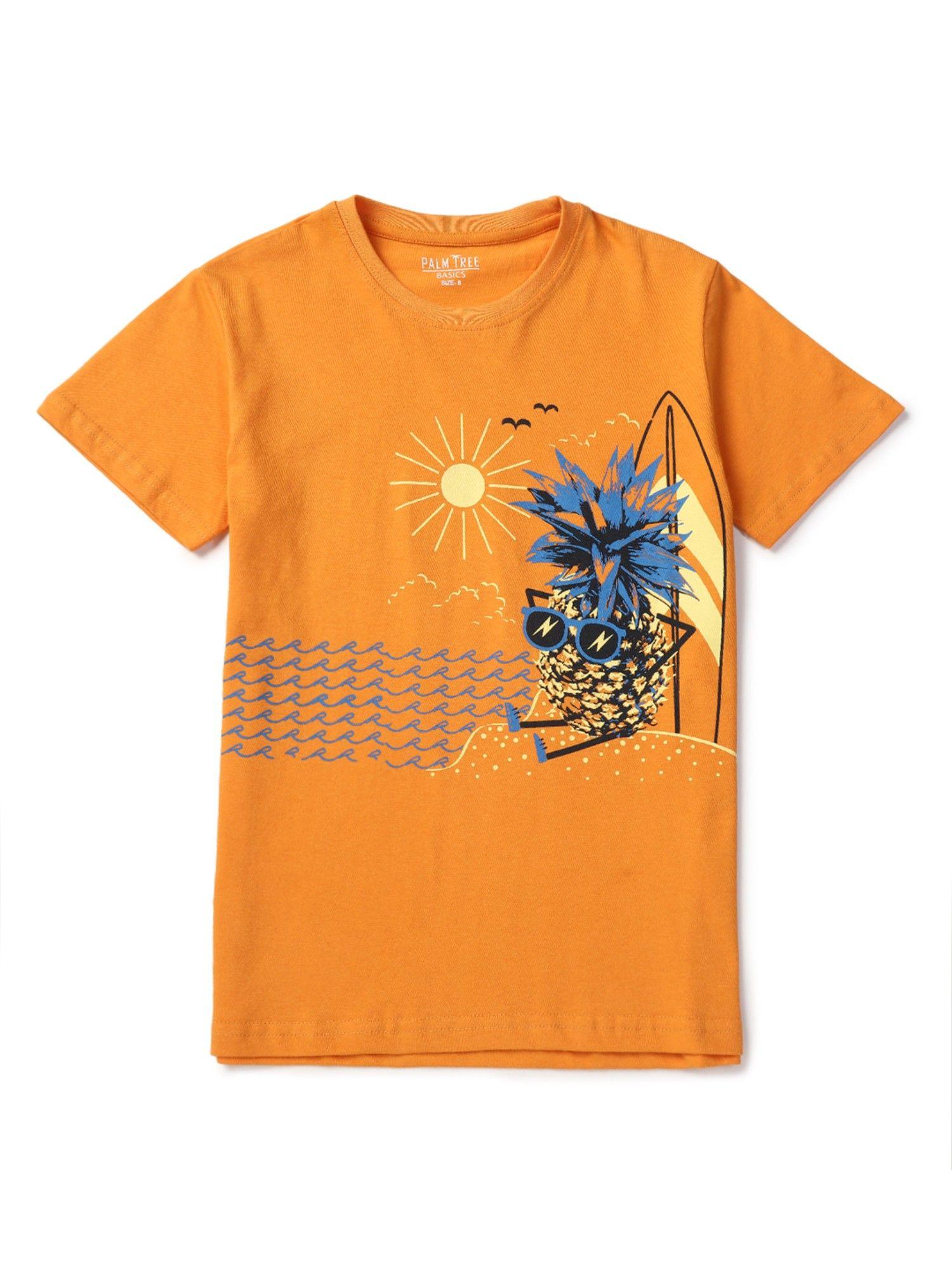boys orange printed t-shirt