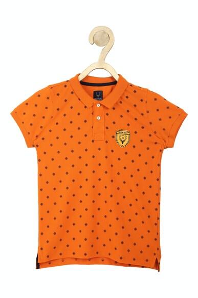 boys orange regular fit graphic print polo neck t-shirt