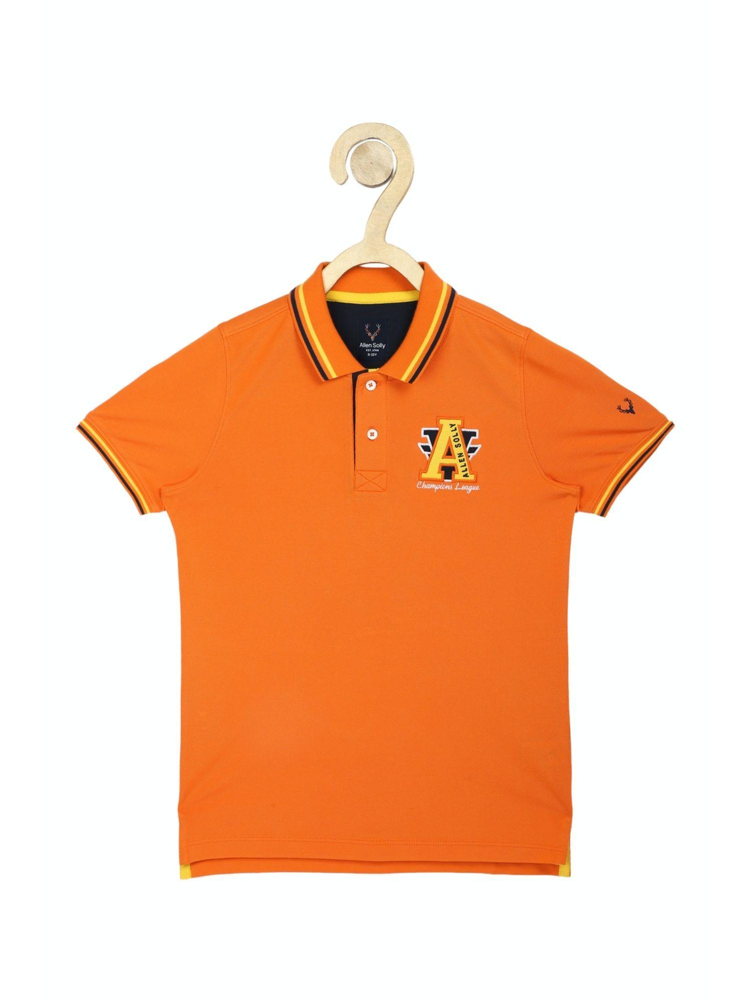 boys orange regular fit solid polo neck t-shirt