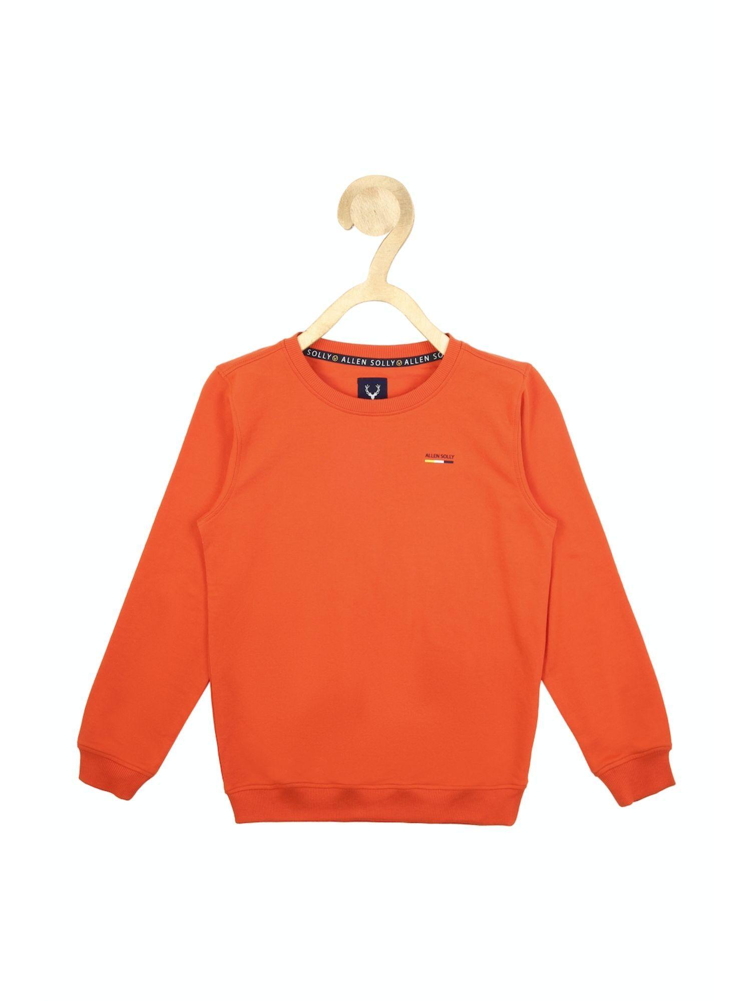 boys orange solid regular fit sweatshirt