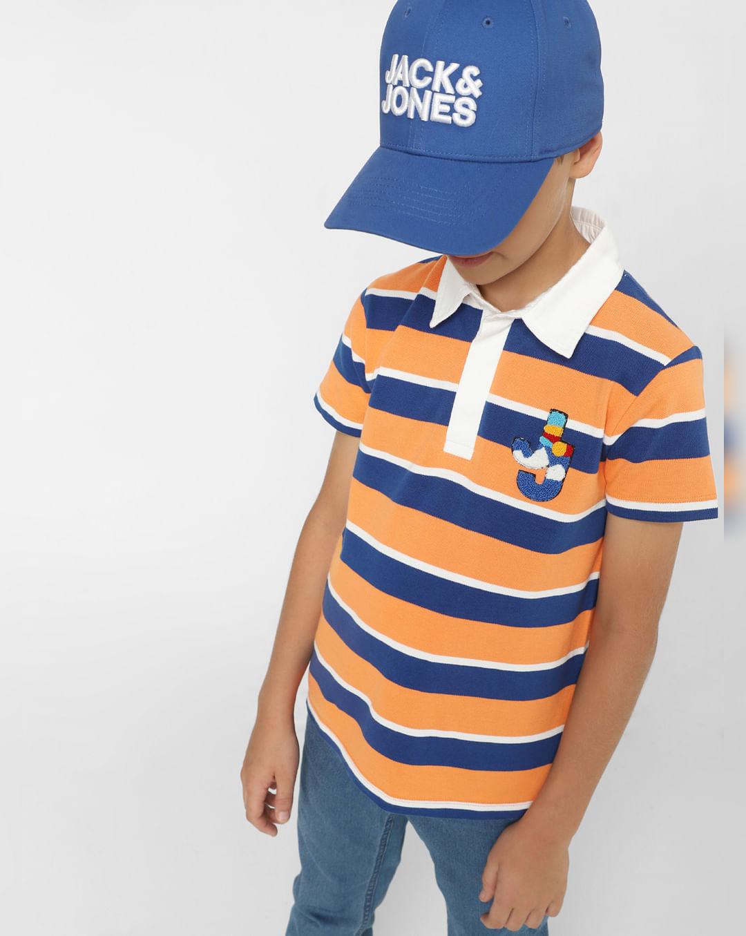 boys orange striped polo t-shirt